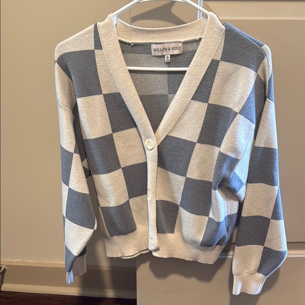 Willow Cream and Gray Cardigan with Relaxed Fit and V-Neck